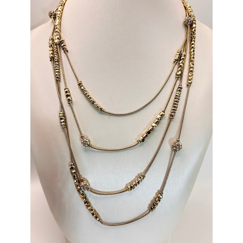 Chico's Layered Necklace Women OS Gold Good Rhinestone Snake Chain Multi-Strand